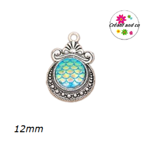 Pendentif argent tibétain cabochon écaille turquoise 12mm