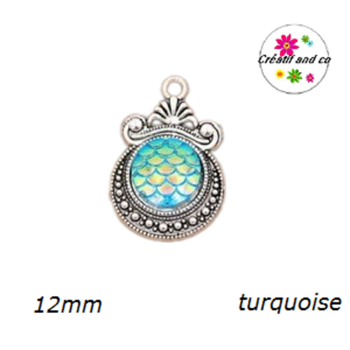 Pendentif argent tibétain cabochon écaille turquoise 12mm