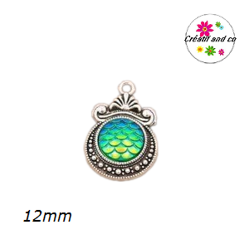 Pendentif argent tibétain cabochon écaille vert 12mm
