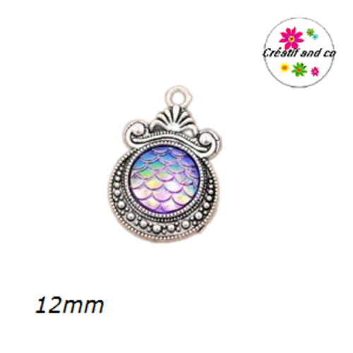 Pendentif argent tibétain cabochon écaille parme 12mm