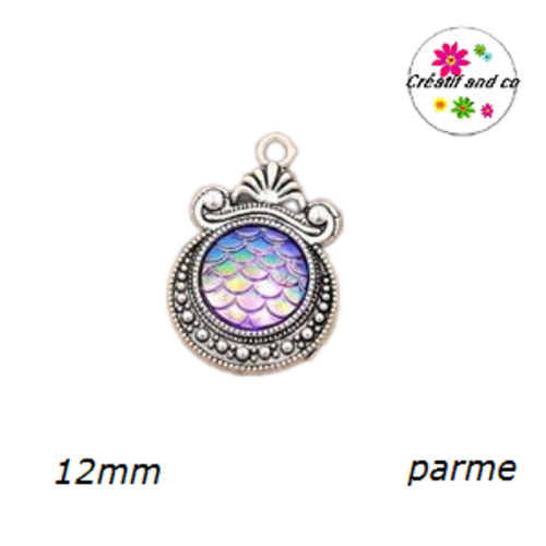 Pendentif argent tibétain cabochon écaille parme 12mm