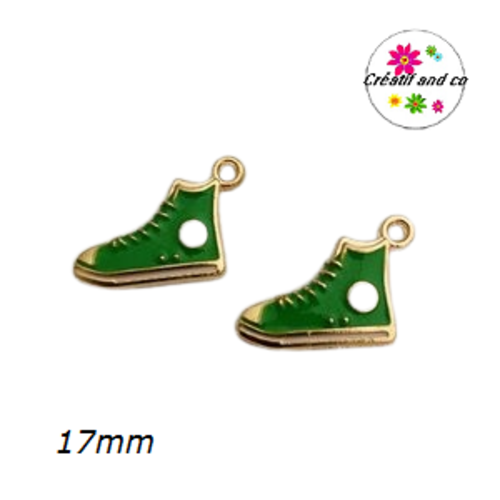 Breloque basket haute verte émail 17mm