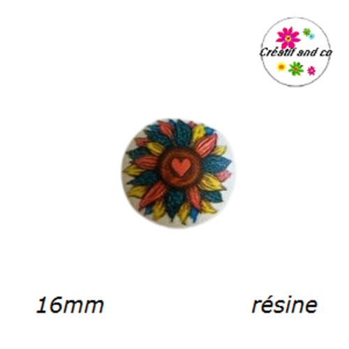 X2 cabochons tournesol résine 16mm