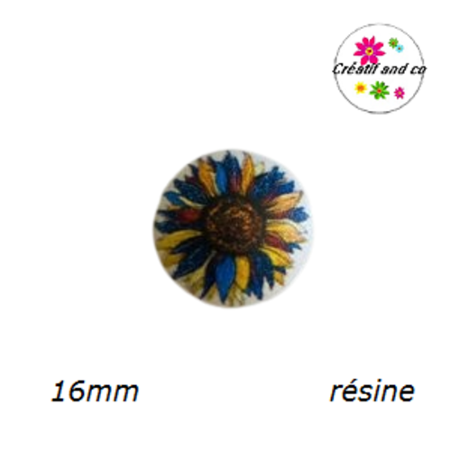 X2 cabochons tournesol résine 16mm