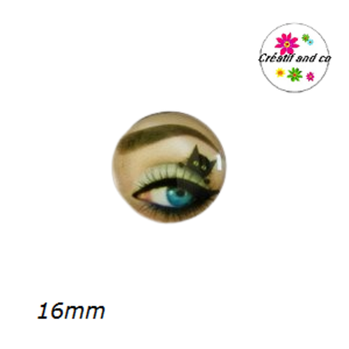 X2 cabochons oeil tête de chat noir sur paupière 16mm