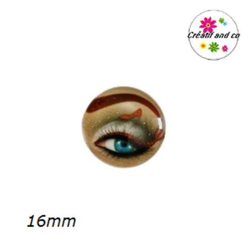 X2 cabochons oeil escarpin rouge sur paupière 16mm