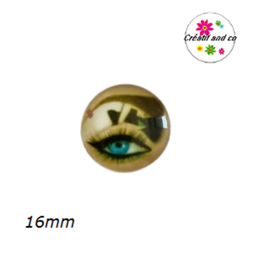 X2 cabochons oeil motif noir sur paupière 16mm