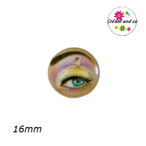 X2 cabochons oeil danseuse sur paupière 16mm