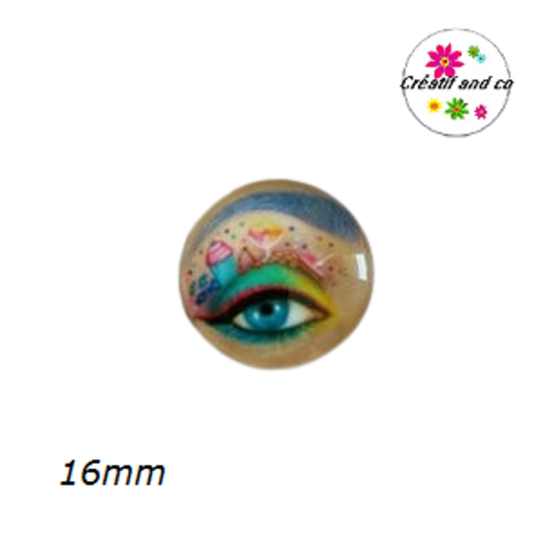 X2 cabochons oeil motif sur paupière 16mm