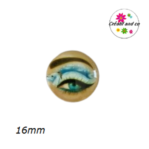 X2 cabochons oeil chien bleu allongé sur paupière 16mm