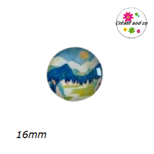 X2 cabochons paysage, montagne, mer 16mm