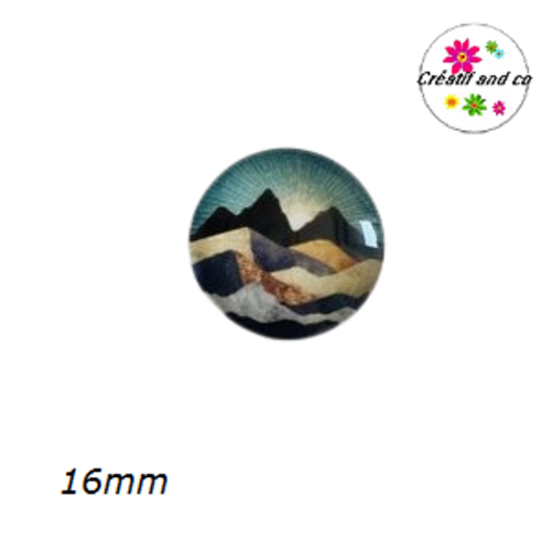 X2 cabochons paysage, montagne, mer 16mm