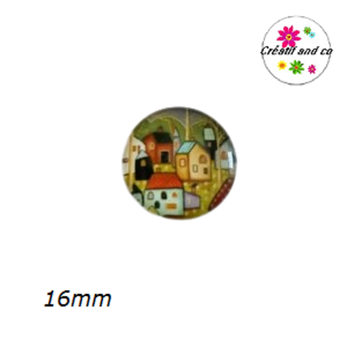 X2 cabochons maison, village 16mm