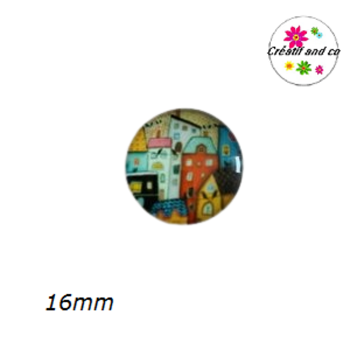 X2 cabochons maison, village 16mm