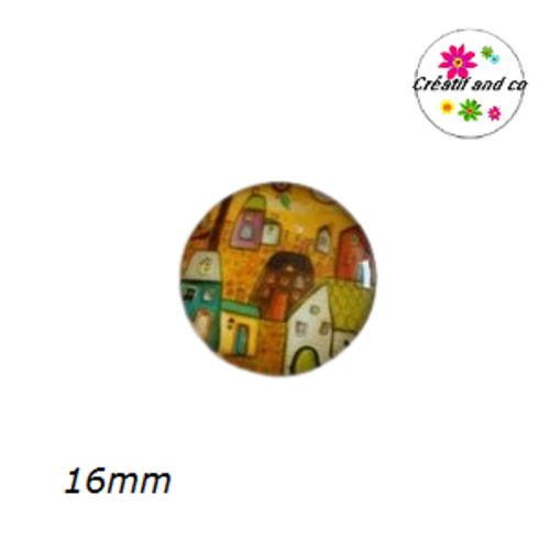 X2 cabochons maison, village 16mm