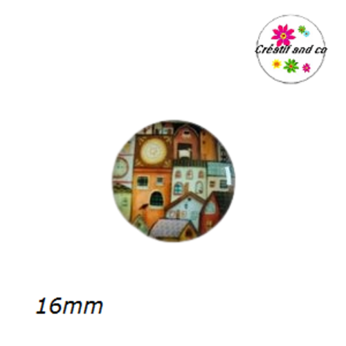 X2 cabochons maison, village 16mm