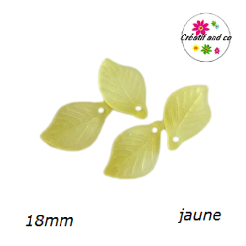 Breloque feuille jaune mate 18mm