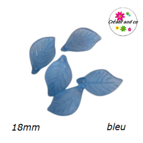 Breloque feuille bleue mate 18mm