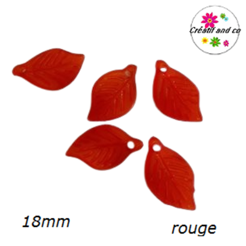 Breloque feuille rouge mate 18mm