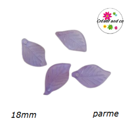 Breloque feuille parme mate 18mm