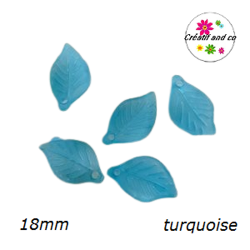 Breloque feuille turquoise mate 18mm