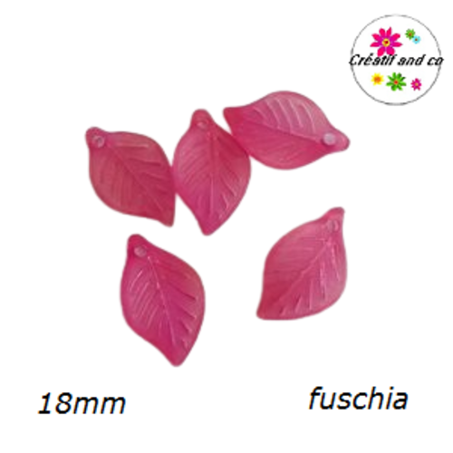 Breloque feuille fuschia mate 18mm