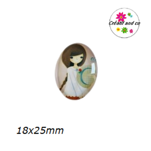 X2 cabochons ovales petite fille 18x25mm