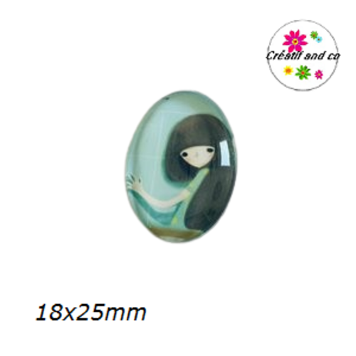 X2 cabochons ovales petite fille 18x25mm