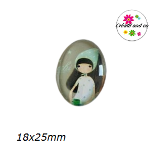 X2 cabochons ovales petite fille 18x25mm