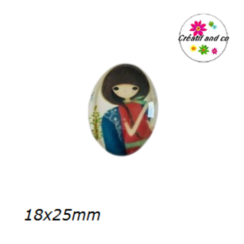 X2 cabochons ovales petite fille 18x25mm