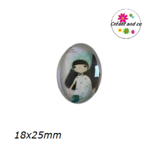 X2 cabochons ovales petite fille 18x25mm