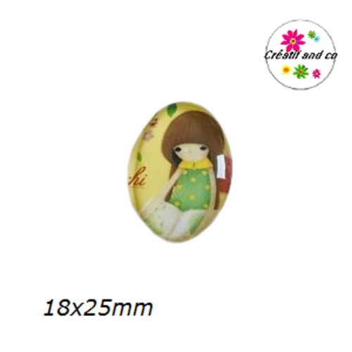 X2 cabochons ovales petite fille 18x25mm