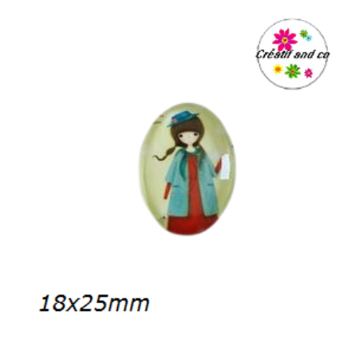 X2 cabochons ovales petite fille 18x25mm