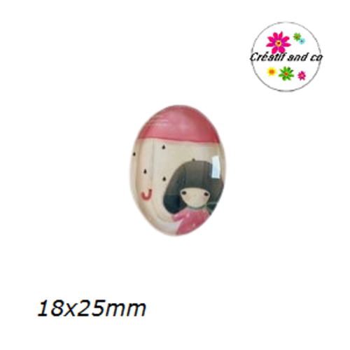 X2 cabochons ovales petite fille 18x25mm