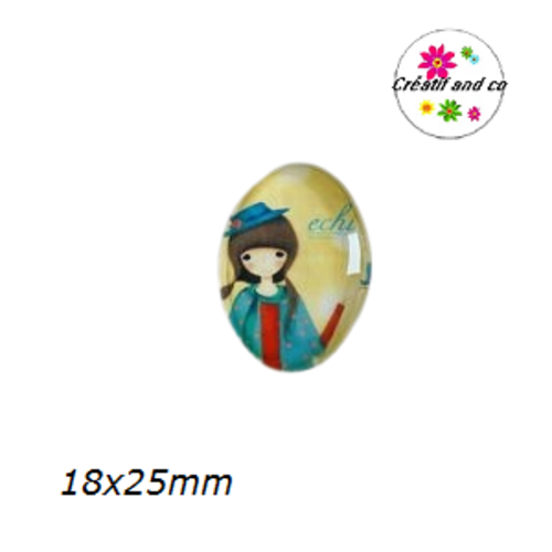 X2 cabochons ovales petite fille 18x25mm