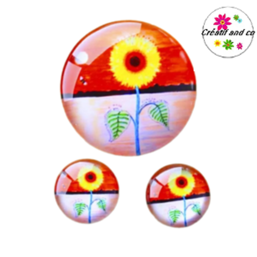 Lot cabochon fleur jaune 25mm et 2 cabochons 12mm