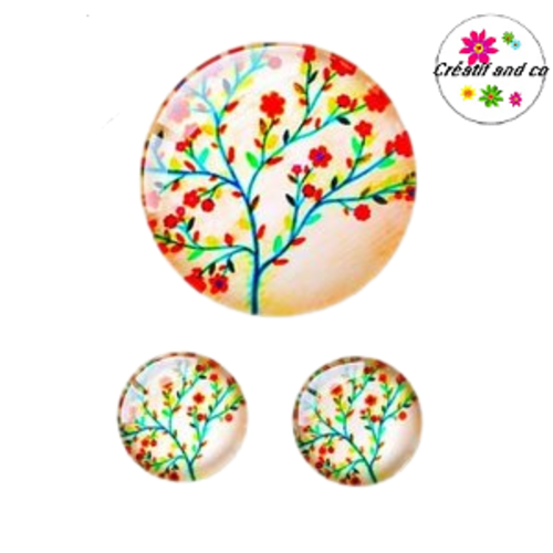 Lot cabochon arbre fleuri  25mm et 2 cabochons 12mm