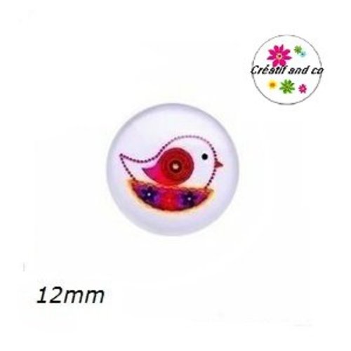 X2 cabochons oiseau 12mm