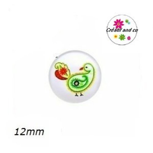 X2 cabochons oiseau 12mm