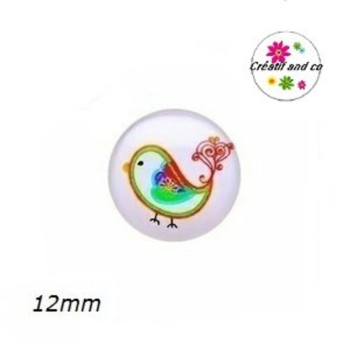 X2 cabochons oiseau 12mm