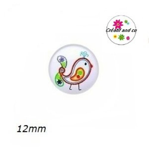 X2 cabochons oiseau 12mm