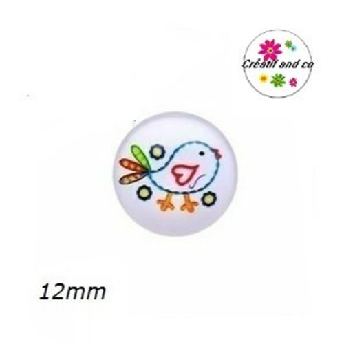 X2 cabochons oiseau 12mm
