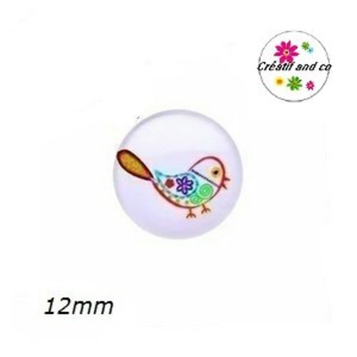 X2 cabochons oiseau 12mm