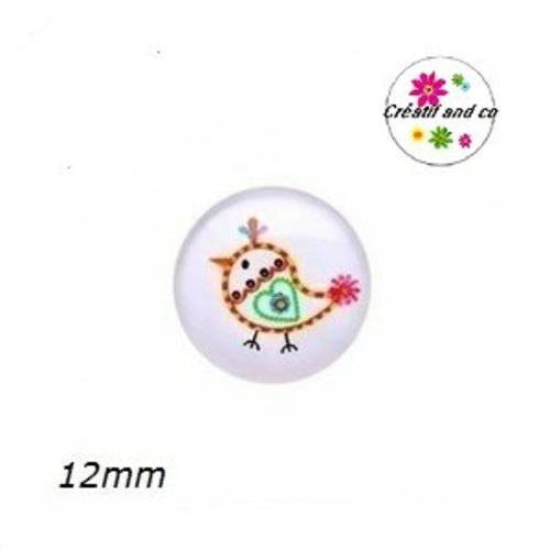X2 cabochons oiseau 12mm