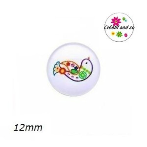 X2 cabochons oiseau 12mm