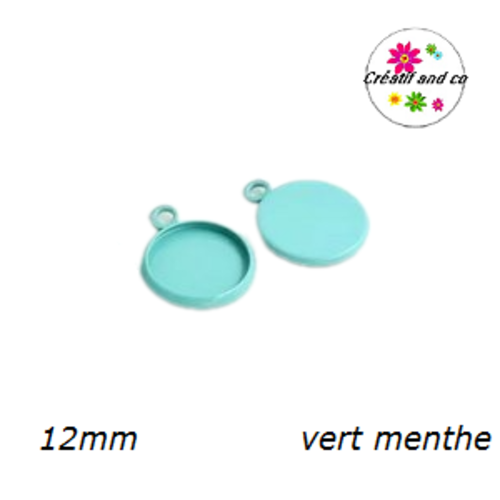 Pendentif métal vert menthe pour cabochon 12mm