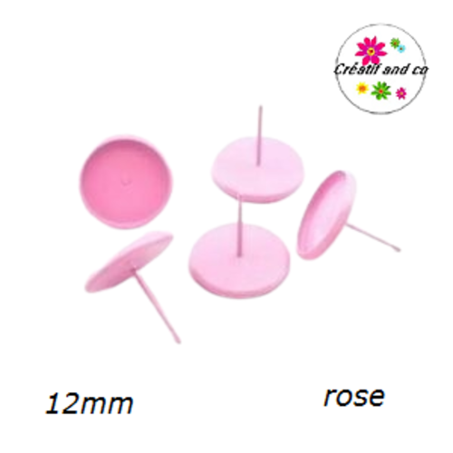 Puce oreille rose pour cabochon 12mm