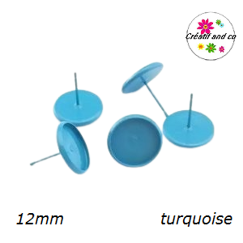 Puce oreille turquoise pour cabochon 12mm