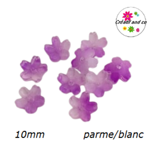 Calotte forme fleur de cerisier verre parme/blanc 10mm