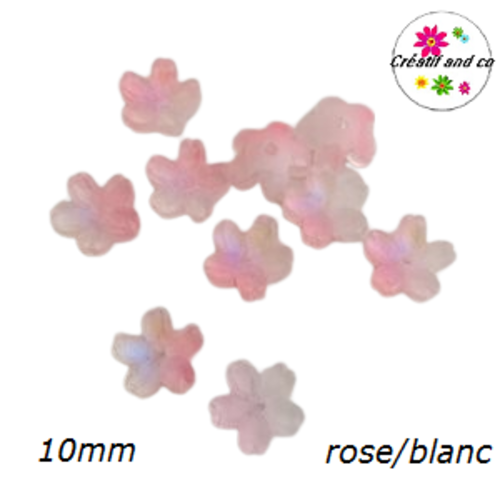 Calotte forme fleur de cerisier verre rose/blanc 10mm